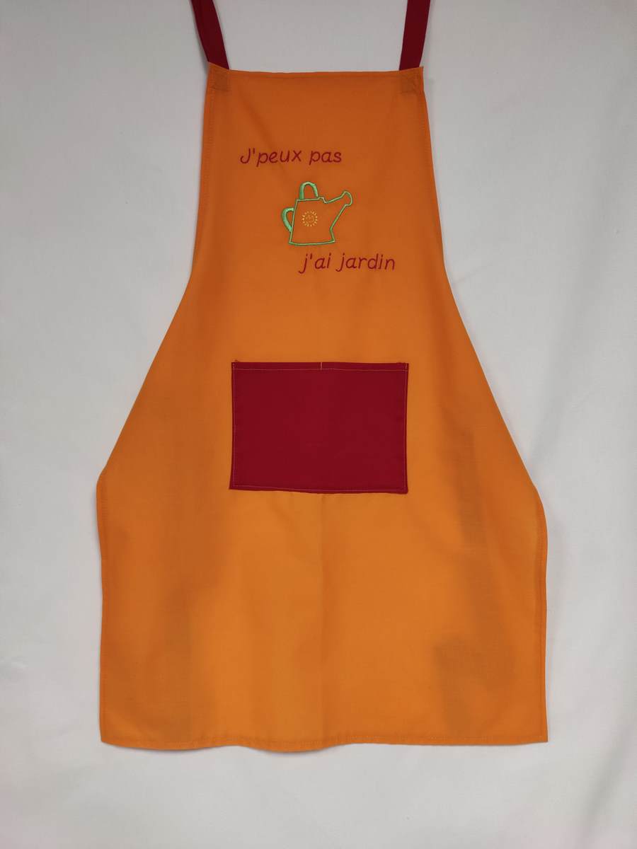 Tablier orange pour enfant brodé Arrosoir - Le Savoir Fer, Atelier de couture & Chantier d'insertion