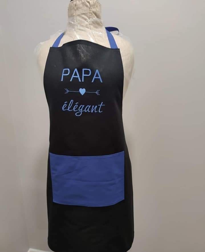 Tablier noir pour adulte brodé Papa élégant - Le Savoir Fer, Atelier de couture & Chantier d'insertion